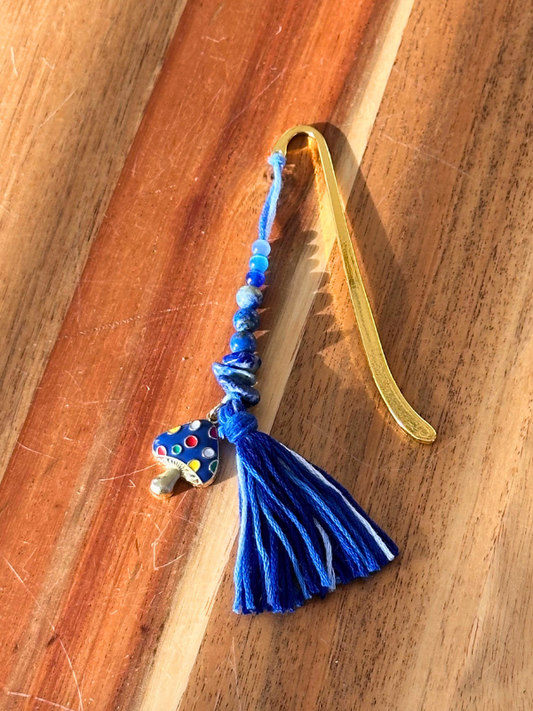 Champignon bleu (doré) - Signet féérique en métal