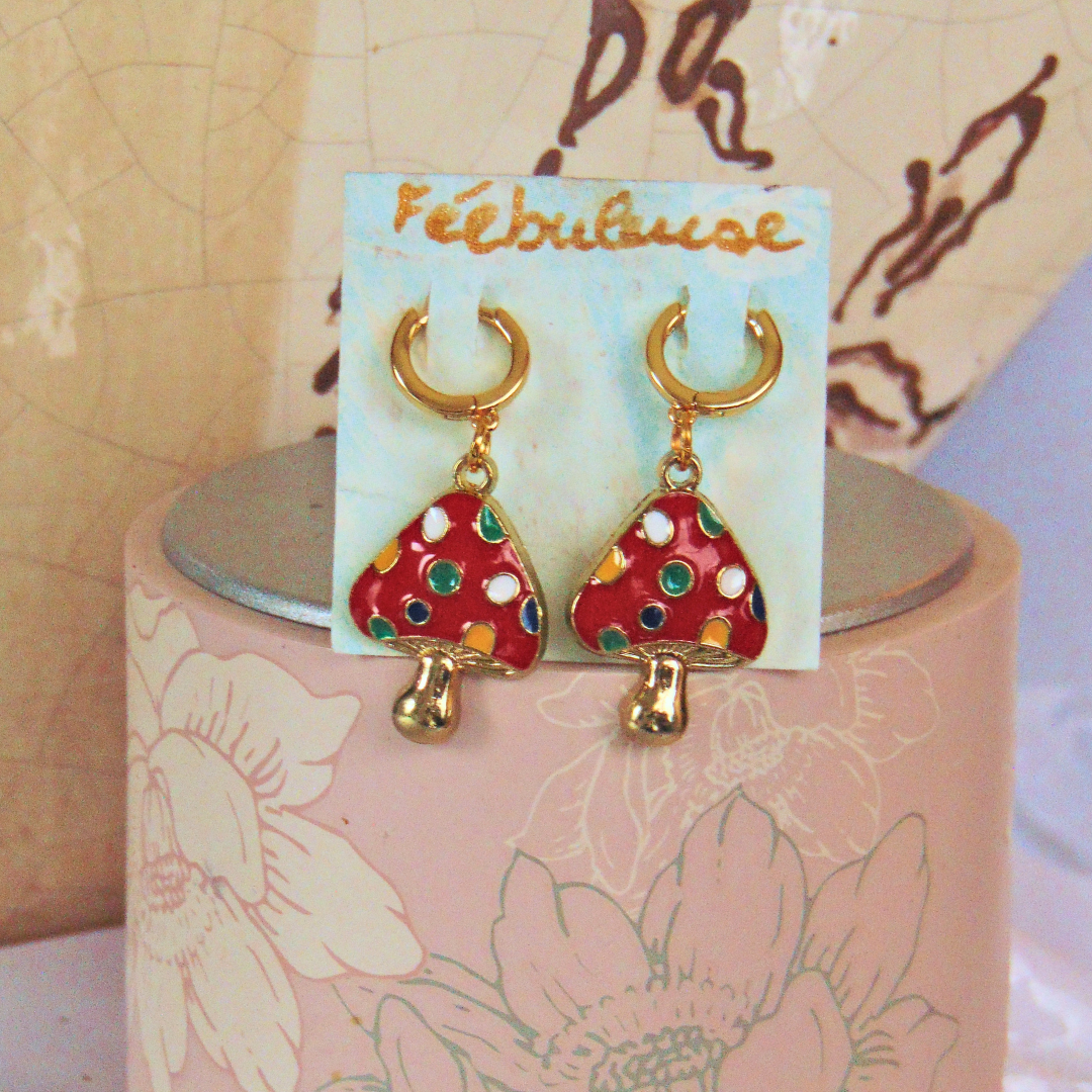 Boucles d’oreilles enchantées – Champignons dorés