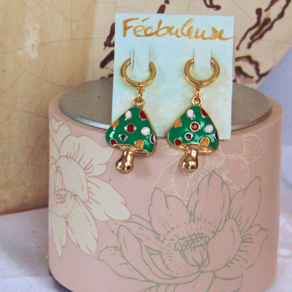 Boucles d’oreilles enchantées – Champignons dorés
