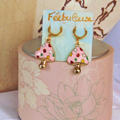 Boucles d’oreilles enchantées – Champignons dorés