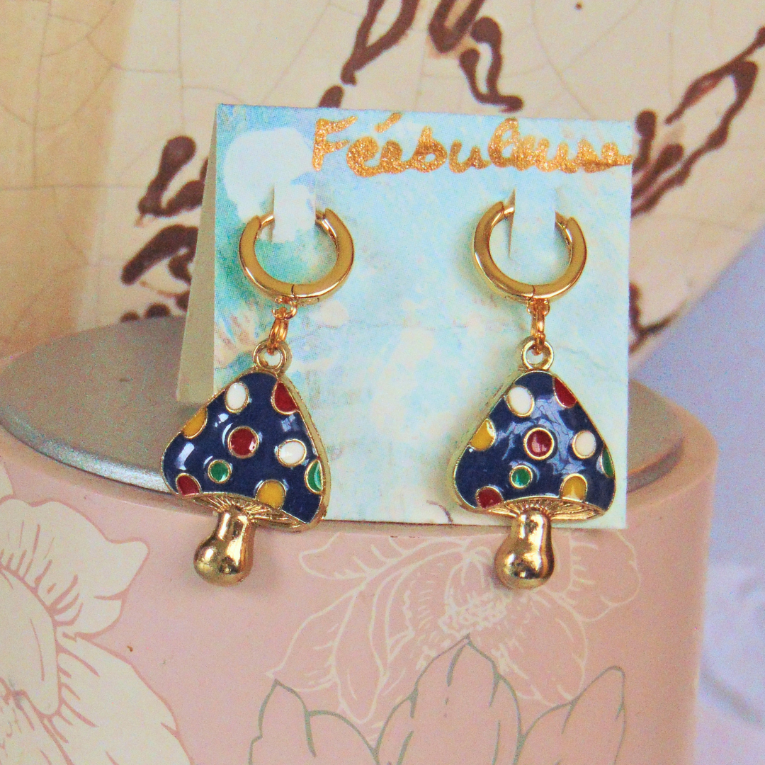 Boucles d’oreilles enchantées – Champignons dorés