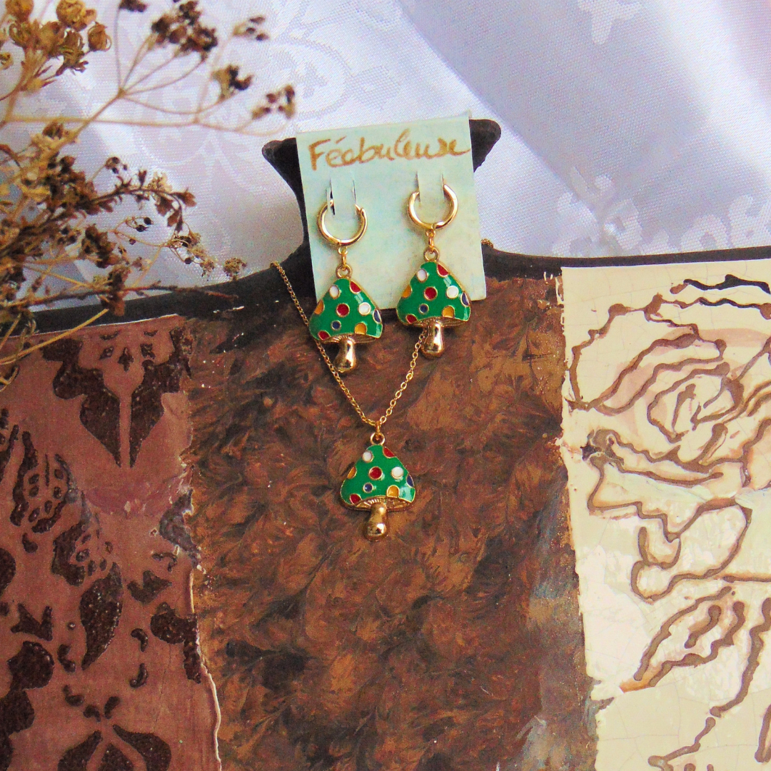 Boucles d’oreilles enchantées – Champignons dorés