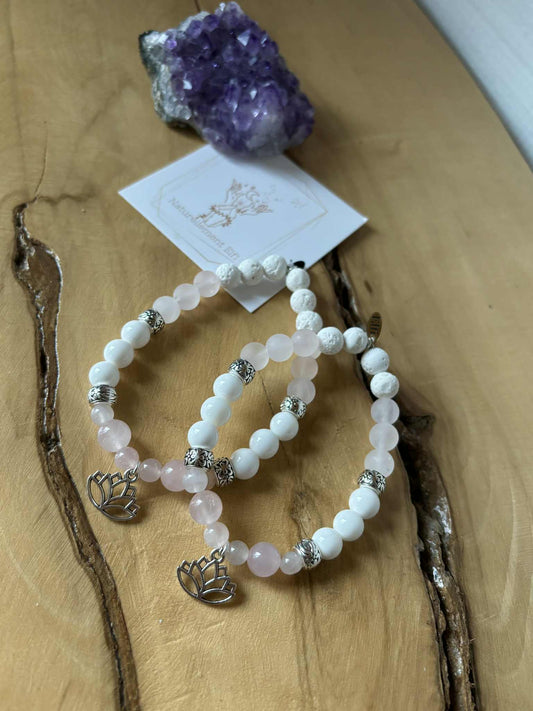 Lotus Rose et Blanc - Bracelet Féebuleuse ✨ - Naturellement Elfi